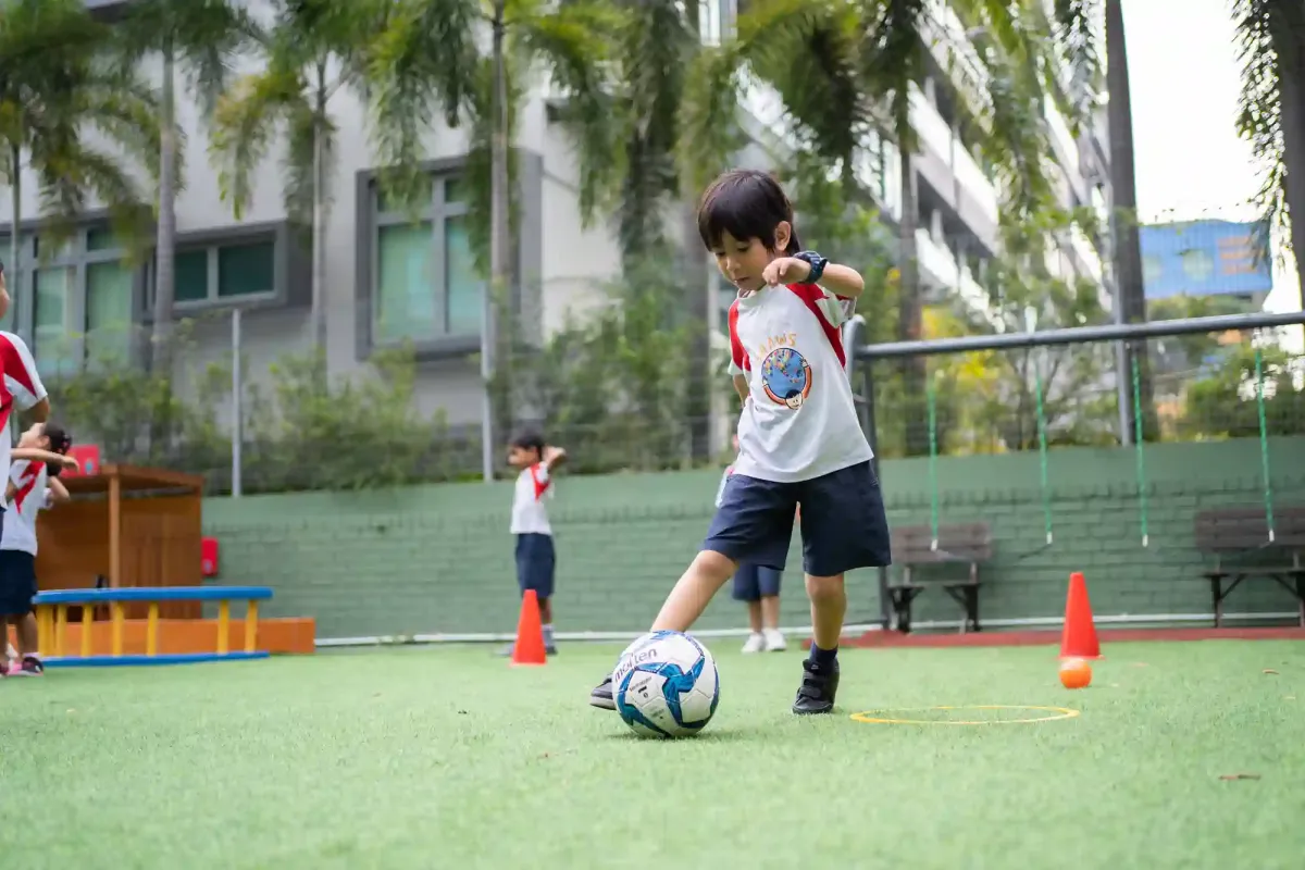 Children taking part in outdoor sports at Shaws Preschool